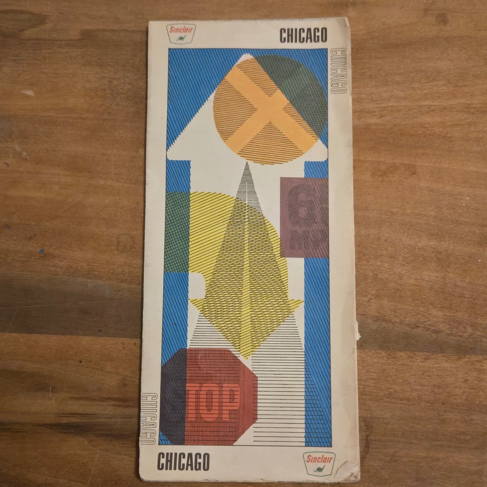 1968 Vintage Sinclair Chicago Street Map Mid-Century Graphic Petroliana Ephemera